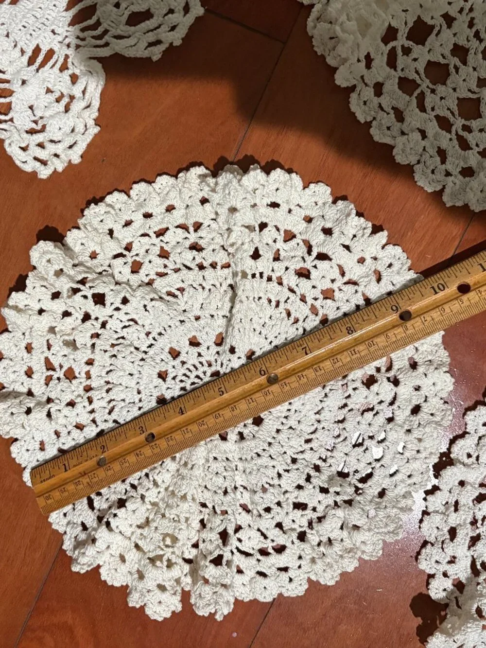 8 Vintage Round Ivory Hand Crocheted Doilies